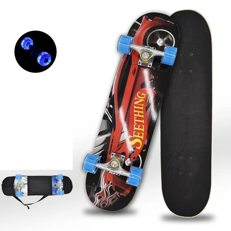 

Skateboard Longboard Pulley Wheel Double Snubby Wood Skateboard Roller Board Flashing Roller Four Wheel Skate Board Kid Scooter