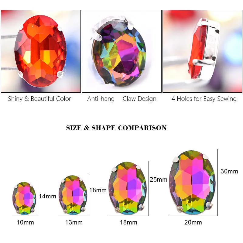 Стразы с кристаллами овальные стразы пришивные закрепкой в виде когтей плоской