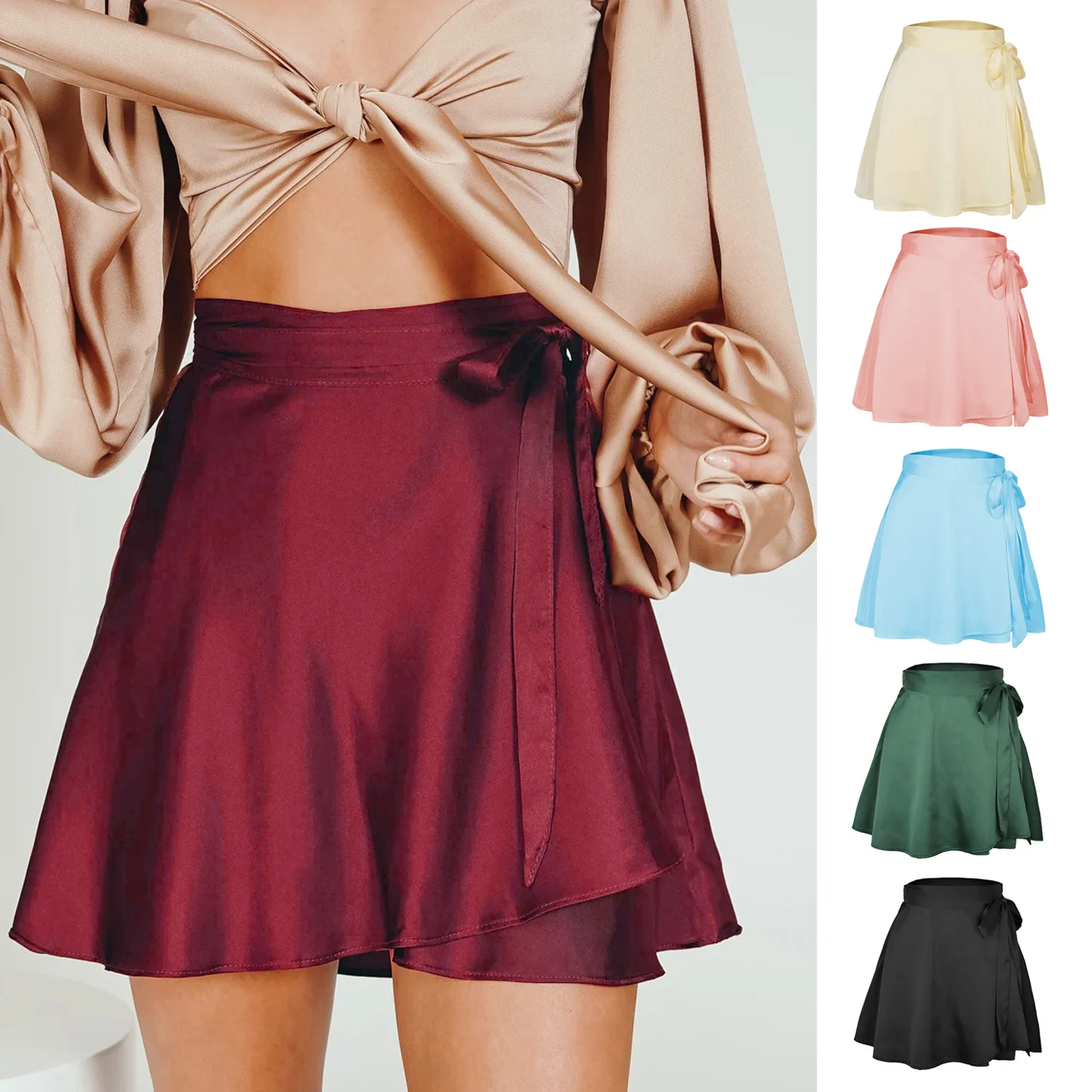 Летняя женская юбка в стиле Харадзюку модель 2021 года модная шифоновая атласная