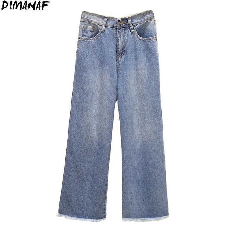 

Женские джинсы с высокой талией DIMANAF, джинсовые брюки оверсайз с бахромой и широкими штанинами, корейские брюки размера 5XL
