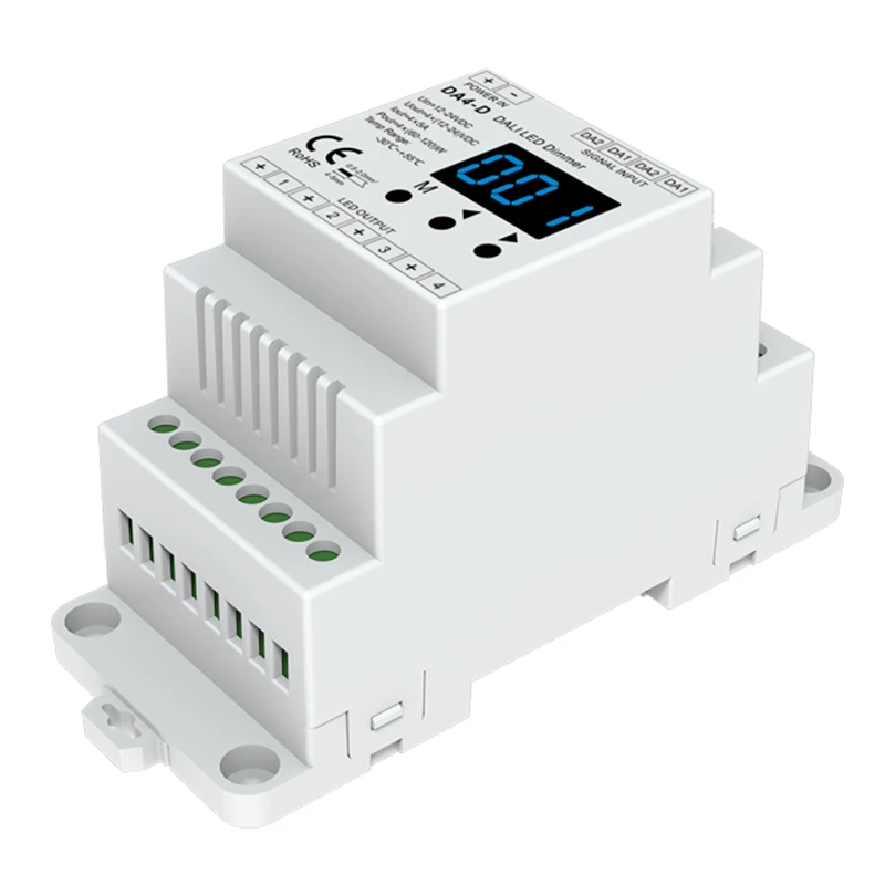 

DC 12V 24V DIN Rail 4 channels DALI led Dimmer DA4-D 20A 240W 480W Numeric display PMW Dimming led strip Lighting Dimmer