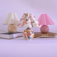 pleated retro bedside lamp pink glass table lamp ins girl decoration silk decoration multicolor lampshade lamps for bedroom