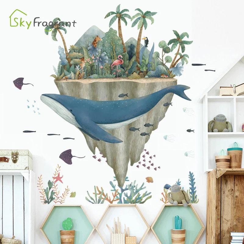Креативная Наклейка на стену в виде мультяшного Кита морского животного