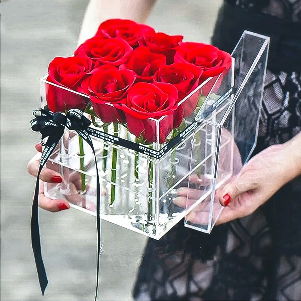 Прозрачный акриловый Органайзер для косметики коробка хранения в виде розы