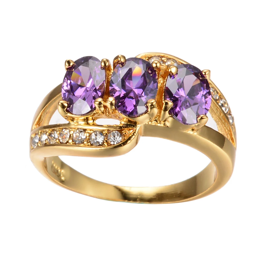 

Luxury Female Purple Oval Crystal Ring Yellow Gold Color Wedding Rings For Women Cute Big Bride Engagement Ring