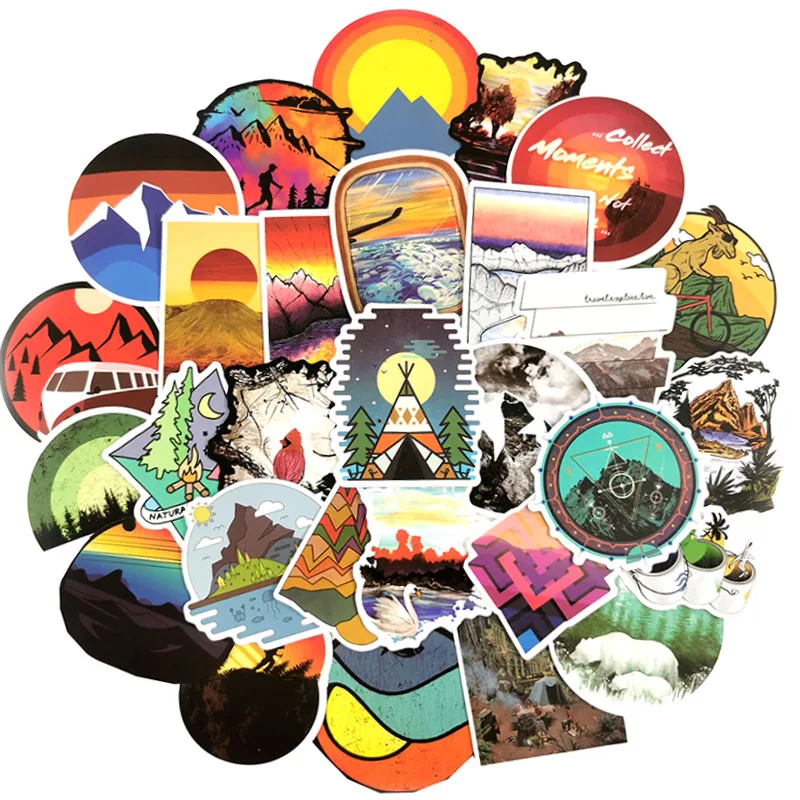 50Pcs Travel Outdoor Hiking Stickers Scrapbooking Sticker For Laptop Skateboard Fridge Phone Sticker Kids DIY Toy Stickers