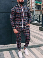 mens casual suit mens fitness suit brand jogging sports fitness clothes mens sportswear set mens sweater pants set plaid
