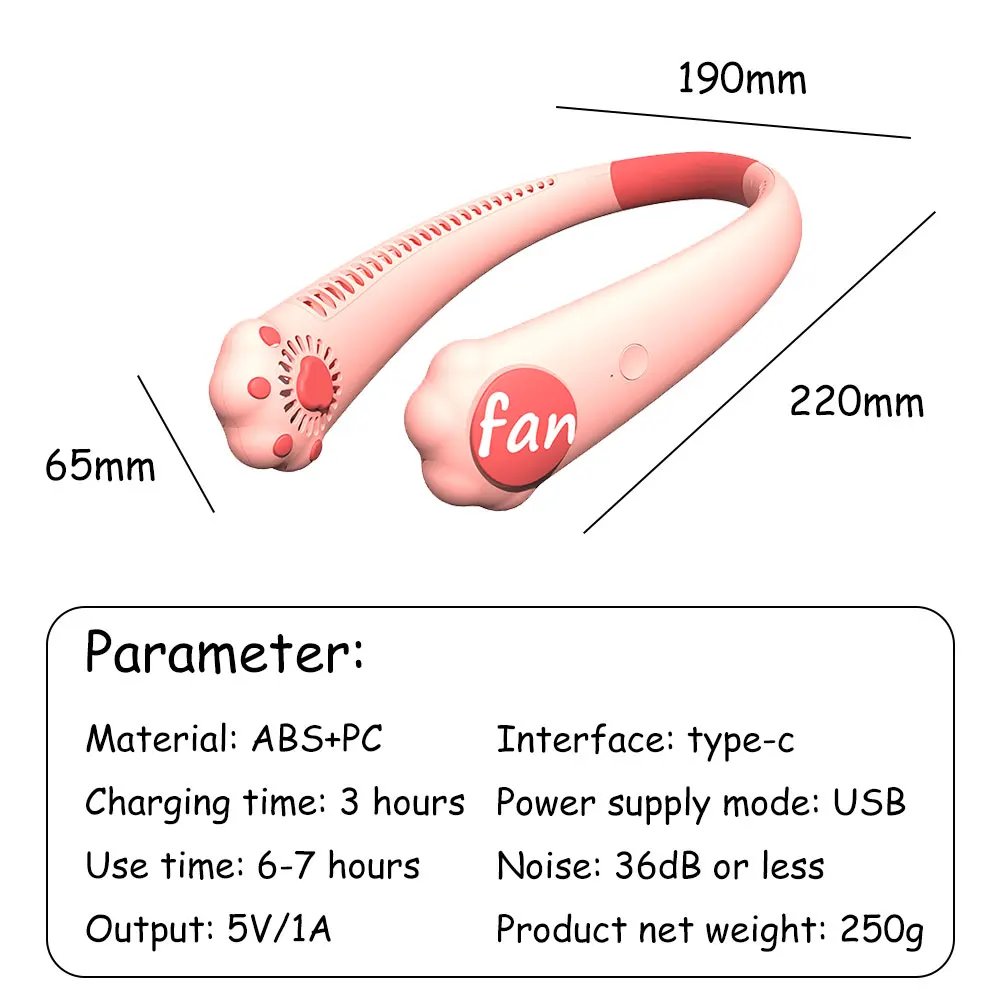 

Cartoon Cat Paw Neck Fan Portable Bladeless USB Rechargeable Mute Fans for Outdoor Shopping Sports Girls' Gift