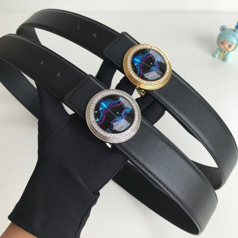 

Sagittarius Astrological Sign Zodiac Symbol Stainles Steel Buckle Luxury Fashion Belt For Men Genuine Leather 3.8cm Wide Male