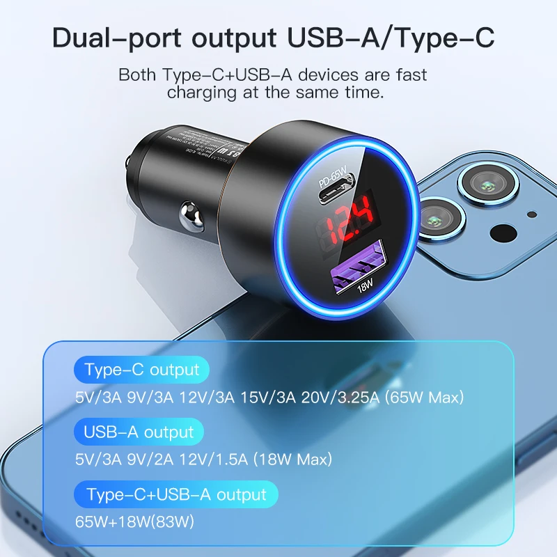 kuulaa 83w car charger usb type c dual port pd qc fast charging for laptop translucent car phone charger for iphone samsung free global shipping