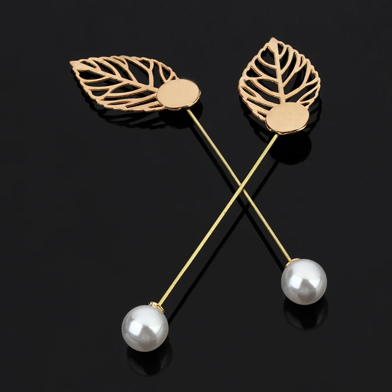 

10pcs/lot Broche Mujer Gold Color Leaf Brooch Pin with Imitation Pearl Stopper Brooch Lapel Pin Men's Brooch Jewelry