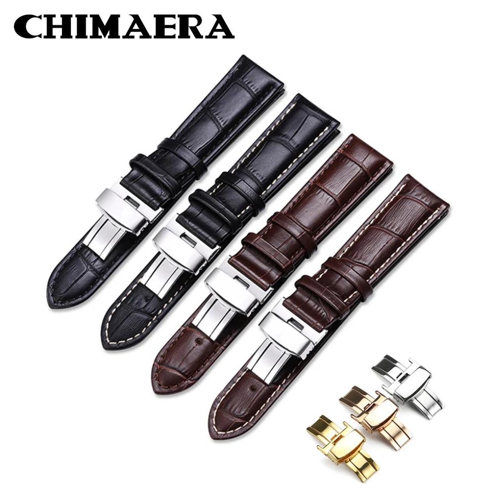Браслет для часов CHIMAERA ремешок из натуральной телячьей кожи черный коричневый 14