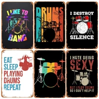 vintage rock and roll band drums set tin sign wall art metal poster iron plate retro plaque for club bar pub home decoration
