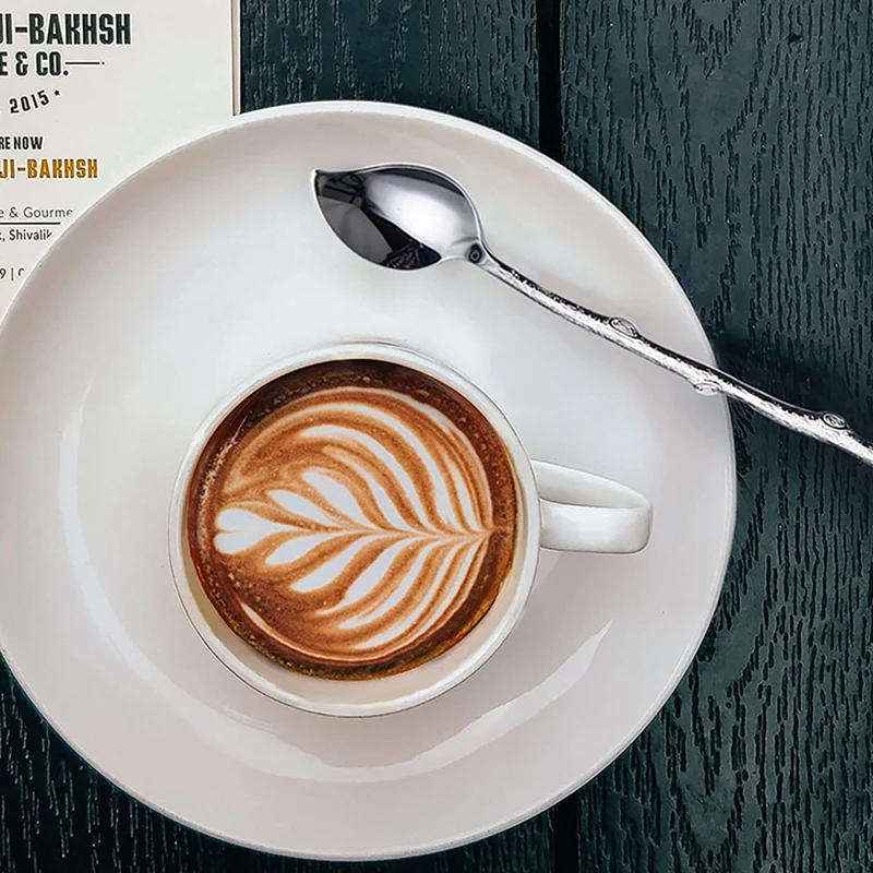 

Long-Handled Spoon Ice Teaspoon, Coffee Spoon, Twig Leaf Spoon,4 Pieces