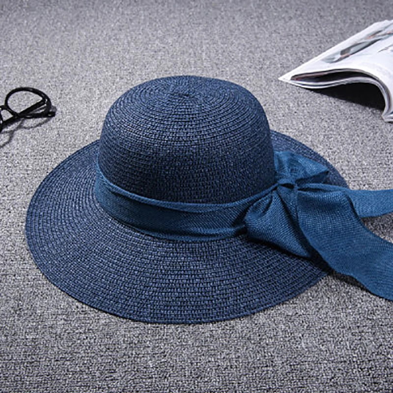 

QJHH 2021 New Sunscreen Straw Hat European Beauty Summer Streamer Vacation Leisure Wild Beach Big Brimmed Hat Sun Hat