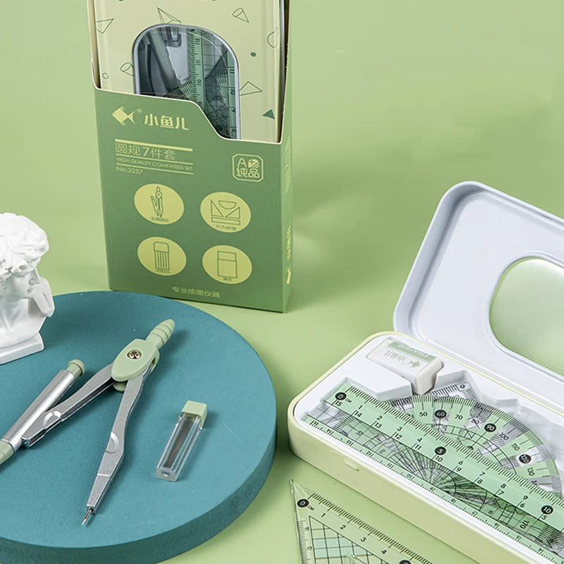 

Школьная Математика геометрический компас линейка Ластик резиновая защита квадратный Сувенир Оловянный Чехол Набор для детей