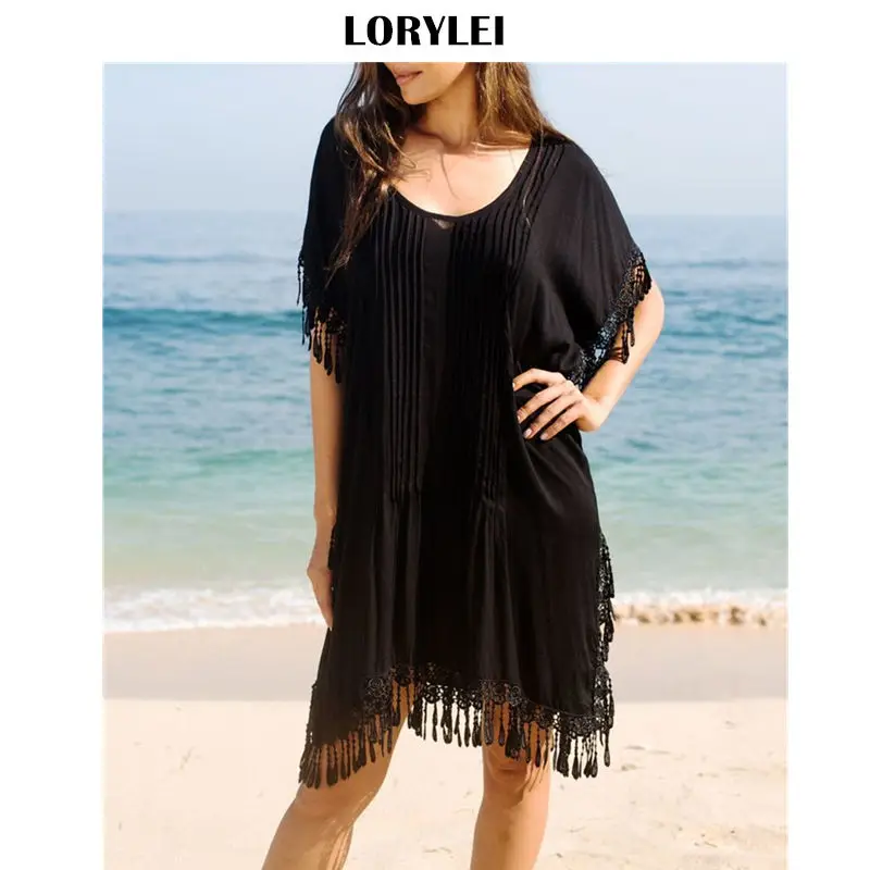 Модное пляжное платье сексуальное с бахромой коротким рукавом оборками размера