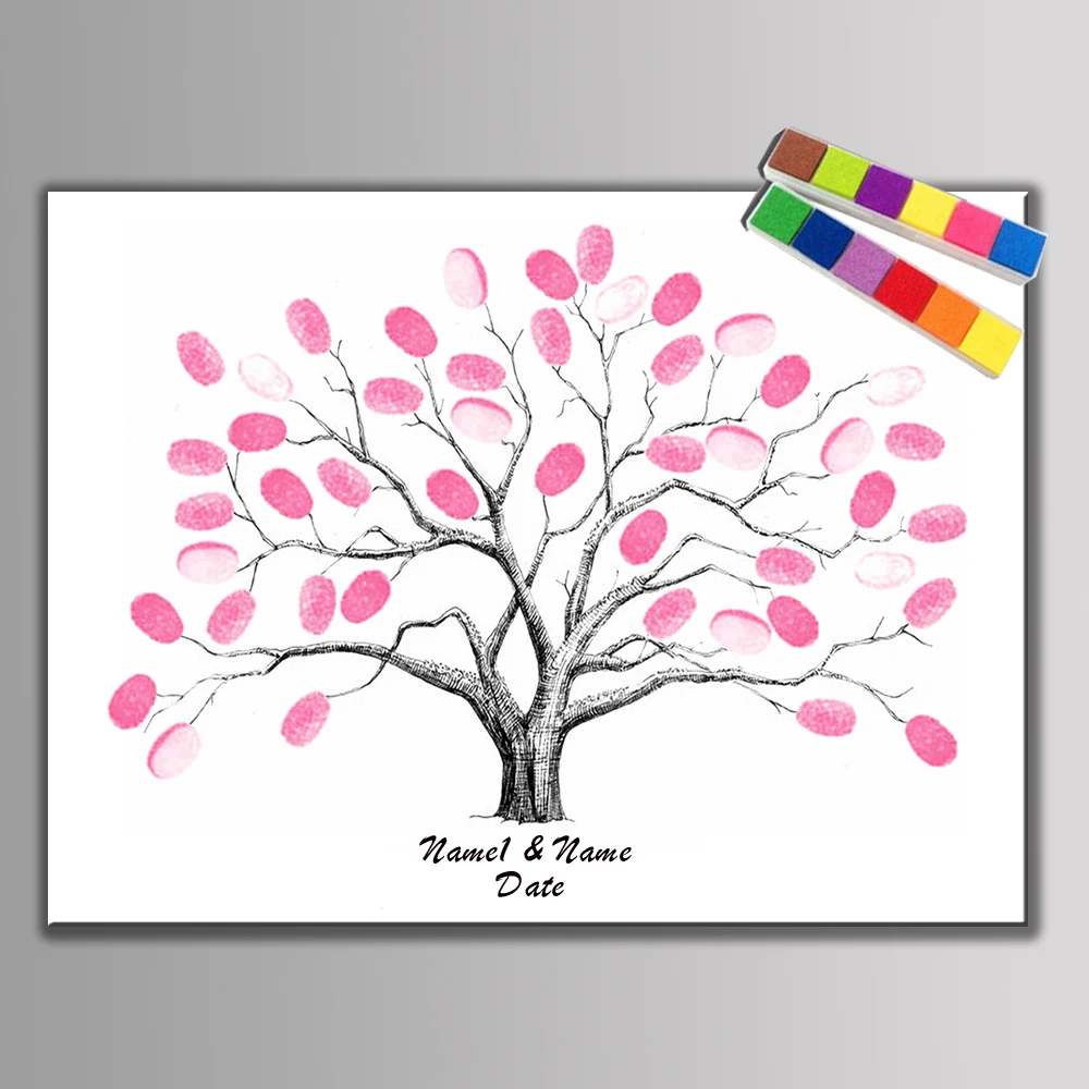 

Canvas Painting Customiz Fingerprint DIY Signature Tree Guestbook For Birthday Party Baby Shower Wedding Decoration Guest Book