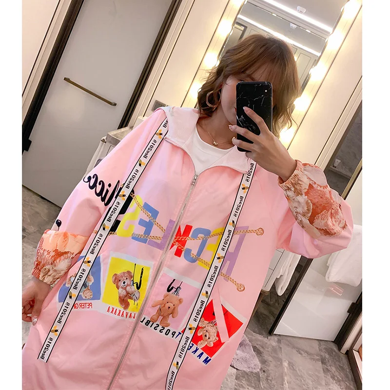 Модные женские длинные пальто с капюшоном принтом из мультфильма на осень 2020|Женские плащи и тренчи| |