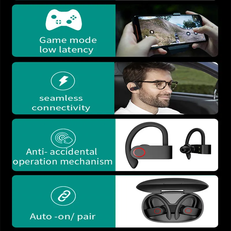 

A9S New Portable 5.0Bluetooth Headset TWS Stereo Binaural Sports Fashion Ear-Hook Earplugs With Microphone Anti-Noise Headphones
