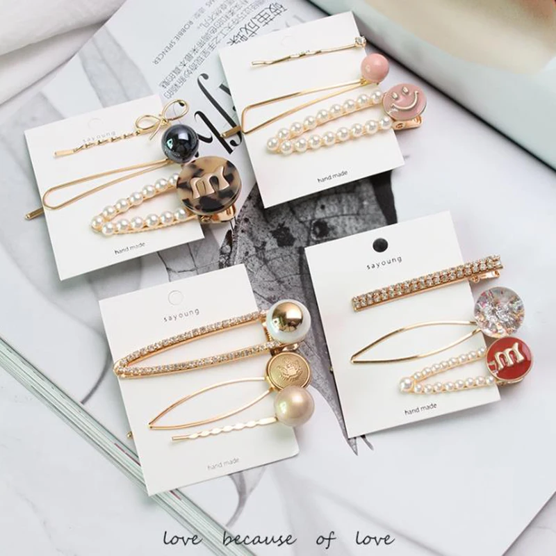 3 шт./компл. жемчуг Заколки для волос Стразы Для женщин шпильки заколка новые