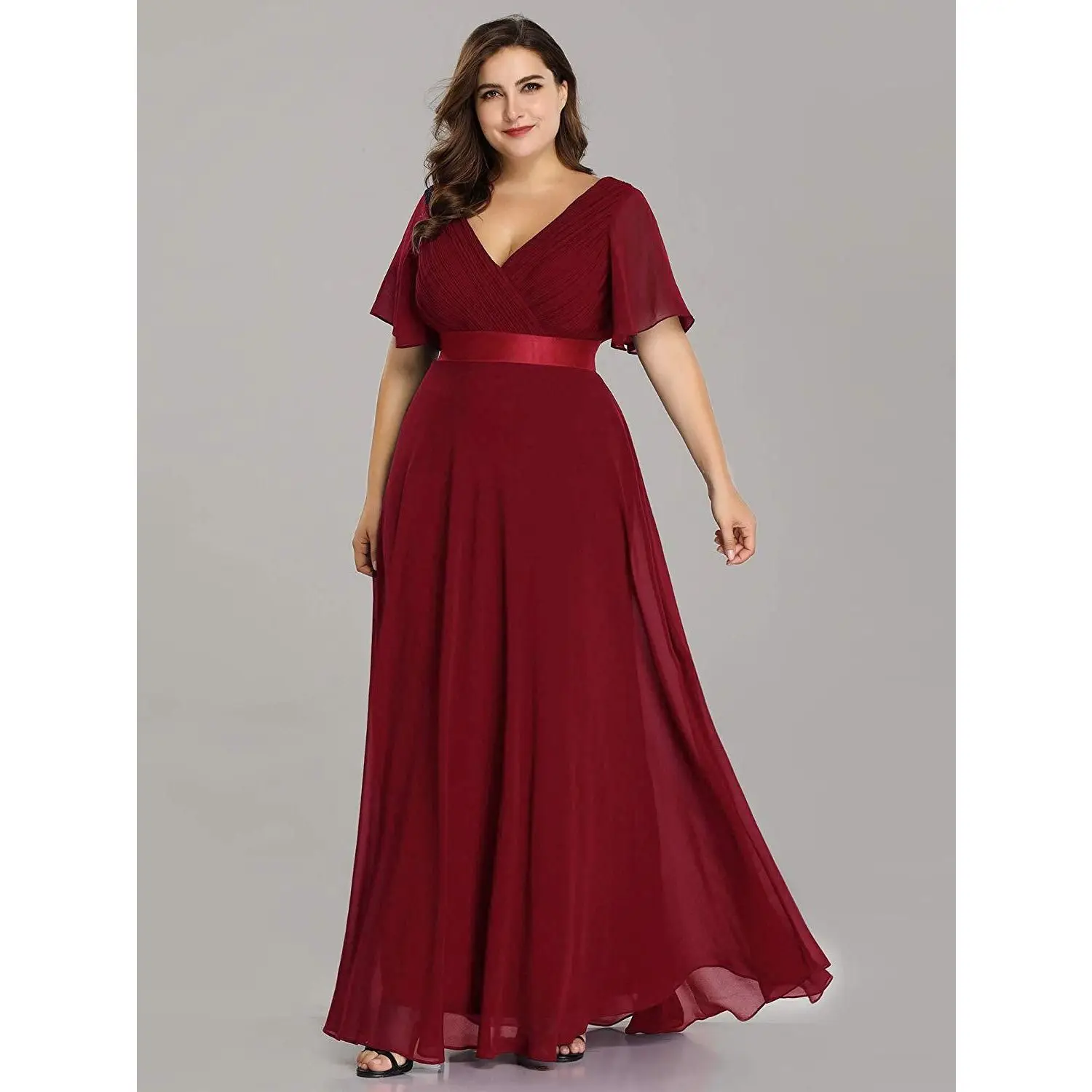 

Europe And The United States Summer New High Waist Middle Sleeve Fashion V-Neck Slim Temperament Swing Dress Vestido Vfemage