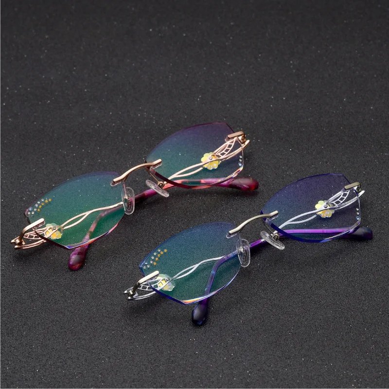 Женские очки с алмазной отделкой модные из чистого титана без винтов алмазным