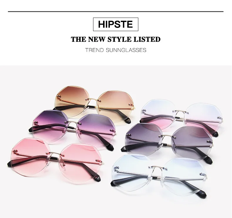 

Luxury Oversized rimless Sunglasses Women Vintage Round Gradient Shades Sunglass Ladies Brand Designer Sun Glasses For Woman