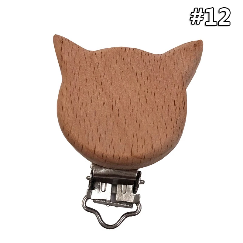 Wooden Clips 12 1 шт. детские деревянные погремушки из натурального бука, клипсы для соски, Мультяшные животные, соска, цепочка, аксессуар, зубной прорезыватель для малышей - Цвет: Wooden Clips 12