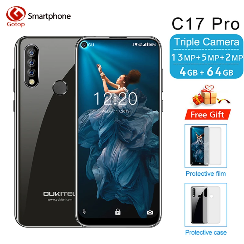Мобильный телефон OUKITEL C17 Pro, 6,35 дюймов, 19:9, Android 9,0, MT6763, четыре ядра, 4 Гб ОЗУ, 64 Гб ПЗУ, Face ID, 4G LTE, 3900 мАч, аккумулятор, смартфон