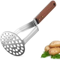 stainless steel heavy duty potato masher with wooden handle fruit masher baby food masher kitchen tool