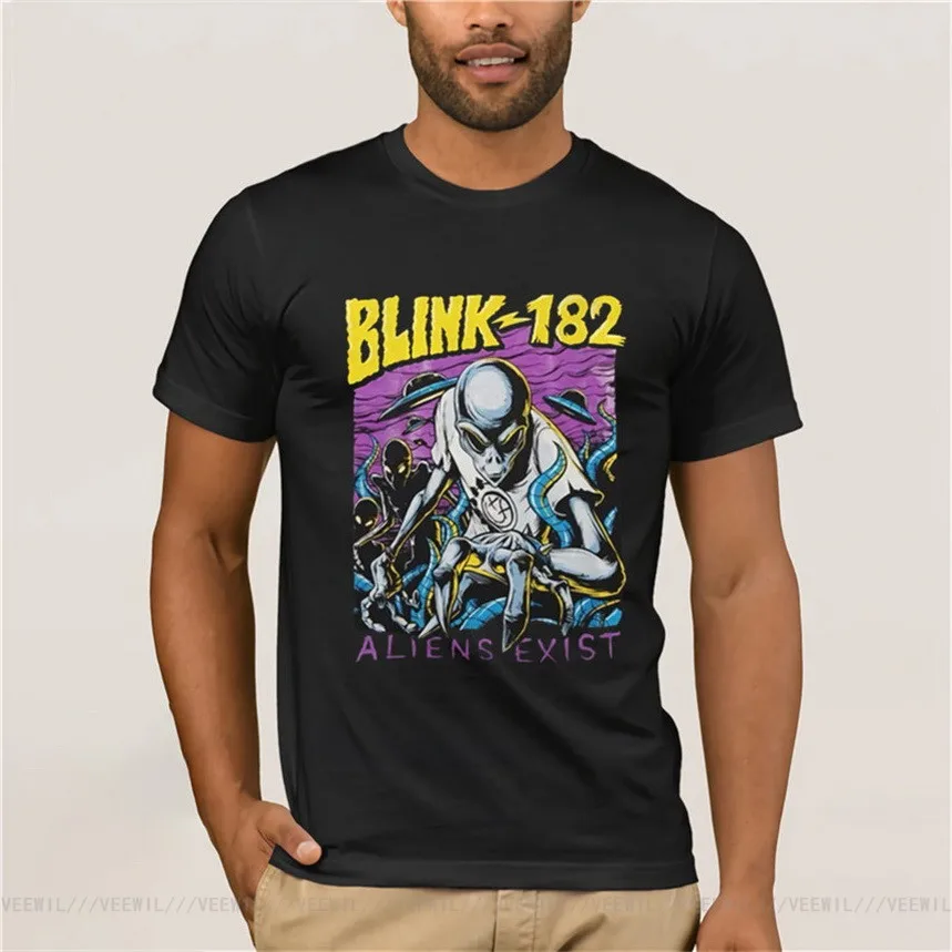 

Tee Shirt Design Cotton Blink 182 Aliens Exist Mens Harajuku T-Shirts O Neck Tops Tee Short Sleeve Zomer O Neck For Men