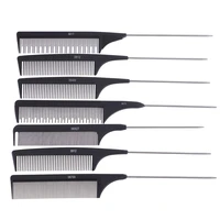 1pcs heat resistant salon black metal pin tail antistatic comb hard carbon cutting comb hair trimmer brushes