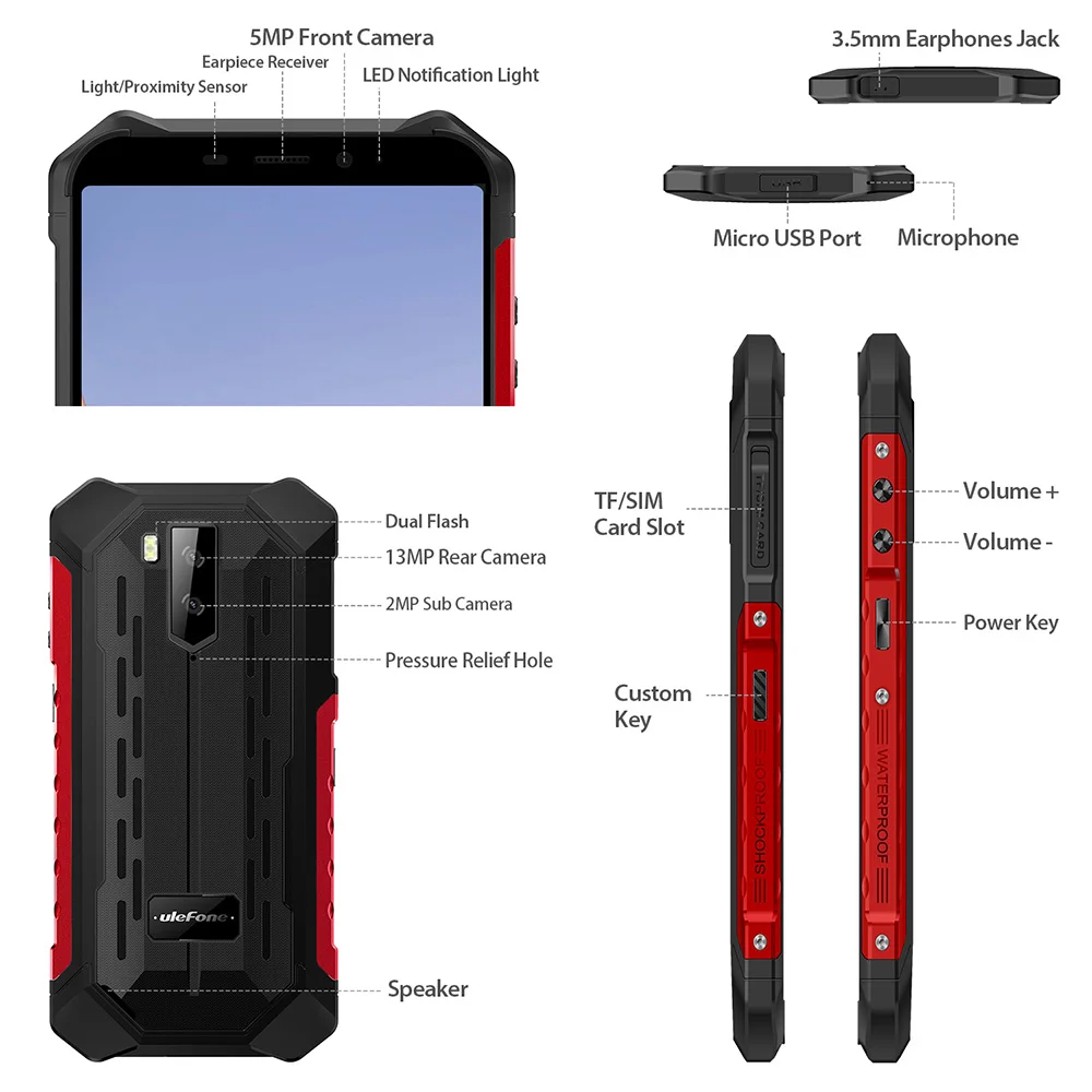Смартфон Ulefone Armor X9 защищенный 3 + 32 ГБ 5 дюйма Android 11 NFC Google Pay 4G LTE 5000 мАч | Мобильные