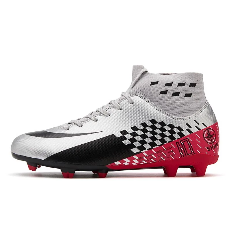 gray1 Men Football Boots Cleats Boots Long Spikes TF Spikes High Top Sneakers Soft Indoor Turf Futsal soccer Shoes Chuteira Futebol - Цвет: gray1