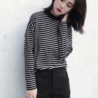 Худи женское с круглым вырезом, модная повседневная одежда в черно-белую полоску, Топ с длинным рукавом, на осень