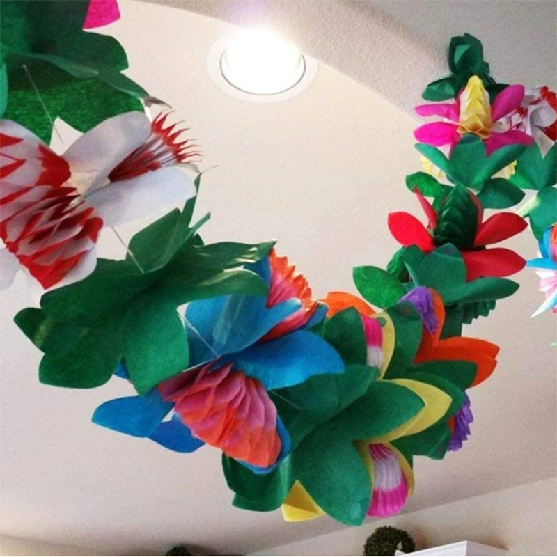 

3M Hawaiian Tropical Paper Flower Garland Banner Summer Beach Luau Party Decor