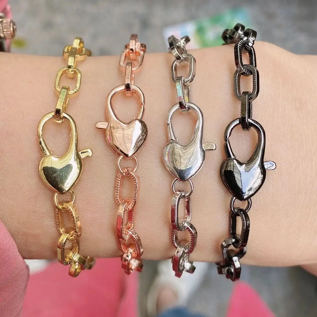 

5PCS, Minimalist Oval Link Chain Bracelet For Women Hip Hop Charm Heart Lock Bracelets & Bangles Couple Jewelry