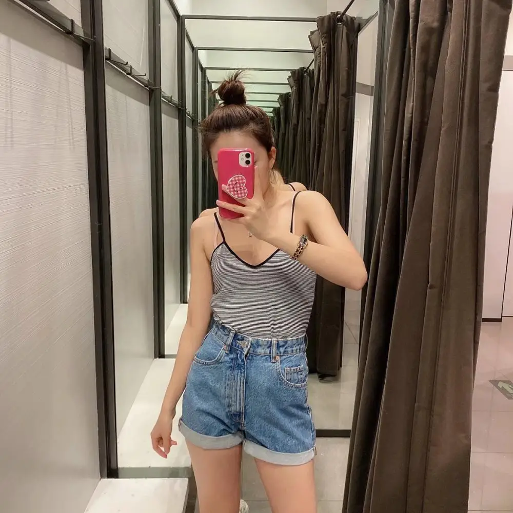 Увядшие джинсовые шорты с высокой талией Женские винтажные повседневные