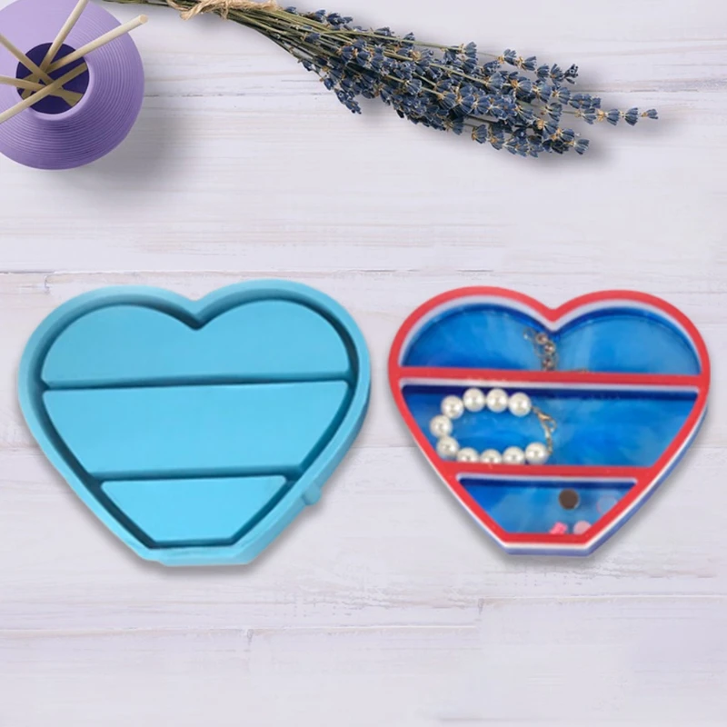 

J2FE Love Heart Shaped Jewelry Organizer Epoxy Resin Mold Storage Box Casting Silicone Mould DIY Crafts Home Decorations Making