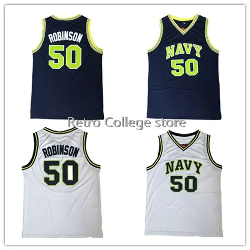 

50 David Robinson Navy high school Jersey Men's Throwback Jersey,100% Stitched basketball Jersey