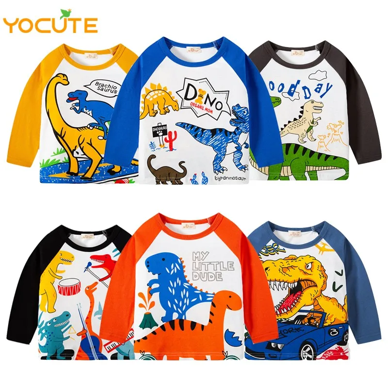 

2021 New Spring Autumn Children's Clothing Anime Boys Dinosaur Sleeve Inserted Boys Long Sleeve T-shirt Boys Cotton Thin Tee