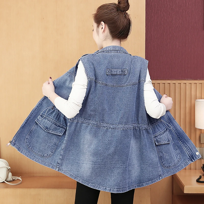 Жилет джинсовый размера плюс женский в стиле ретро потертый жилет без рукавов