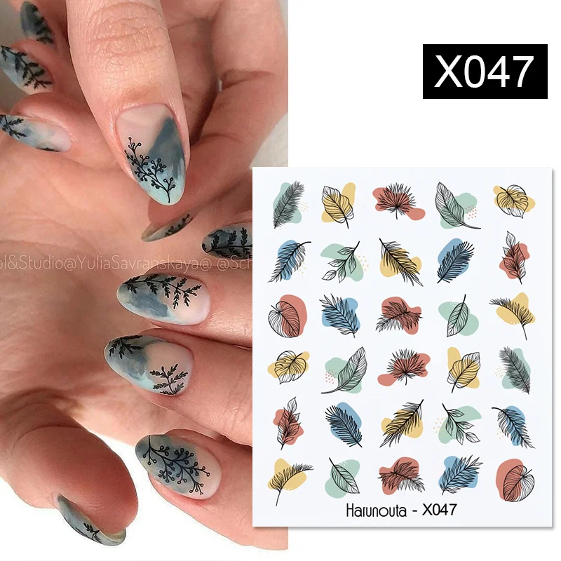 

Harunouta Nails Sticker Nail Art Decorations Flowers Leaves Decals Water Transfer Sliders Woman Face Fruit Foil Manicures Wraps