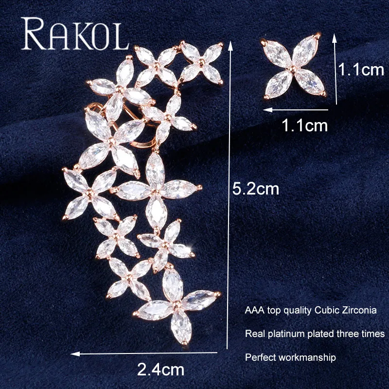 Женские асимметричные серьги пусеты RAKOL модные гвоздики с кубическим цирконием и