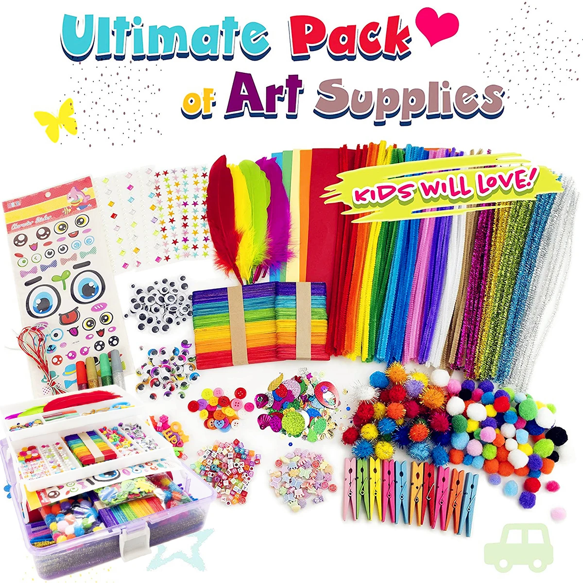 

1000 Pcs Giftable Craft Box for Kids DIY Craft Art Supply Set Kids Arts and Crafts Supplies Set for Toddlers School Project