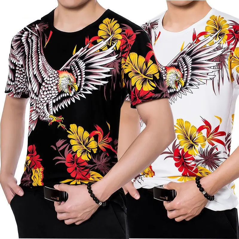 

2021 new white 3D short-sleeved t-shirt printing male ice silk breathable loose t-shirt casual shirt young and middle-aged men