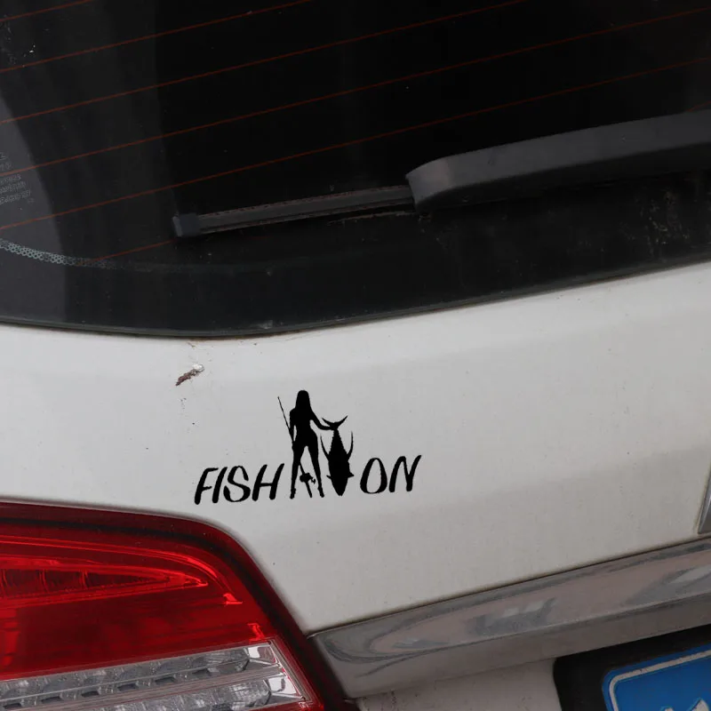 

PVC Car Sticker Small Fish on Girl Fishing Decal Car Truck Window Decoration Sticker Cover Scratch Black/white, 17cm*8cm