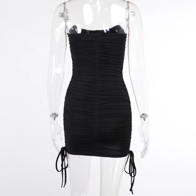 

High Quality Sleeveless Straps Sheer Mesh Hot Sexy Mini Dresses Party Night Club Backless Bodycon Dress Female