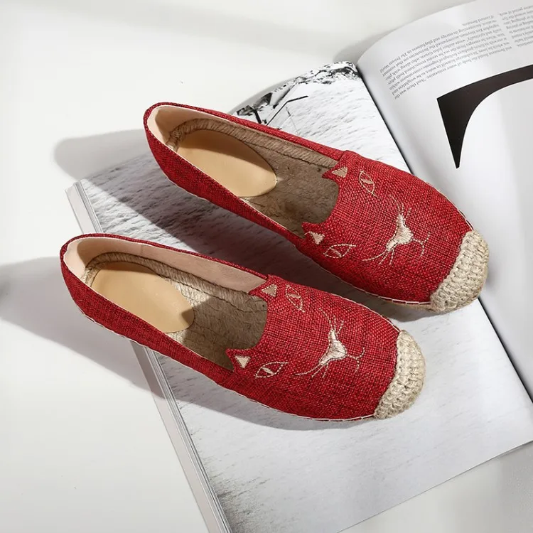 

Womens Chic Flat Baotou Straw Fisherman Shoes Linen Cat Summer Loafer Slip On Korean Style 4Colors Summer C440